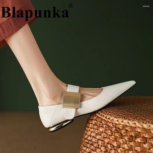 Casual Shoes Blapunka Women Genuine Leather Mary Janes Flats Gold Metal Plate Black Beige Pointed Toe Wide Strap Flat Shoe Suede 34-42