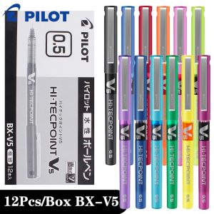 Pens 12 Pcs/Box PILOT Gel Pen BXV5 Straight Liquid Ballpoint Pen 0.5mm Large Capacity Color Syringe Pen School Supplies Stationery