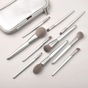 Kits Professionelle Real Private Label Quality High -End -Wolle Beruf Ziege natürliche Haare Tier Make -up Pinsel Silber