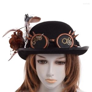 Basker gotisk topphatt elegant platt Billycock cosplay halloween för unisex vintage bowlers viktoriansk industriell ålder grossist