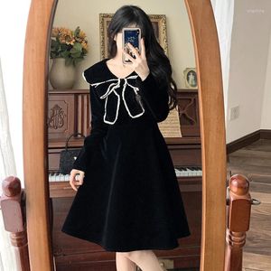 Casual Dresses Big Size Women Fat Girls Fall And Winter Velvet Net Red French Niche High Waist Lapel Bow Skirt Dress