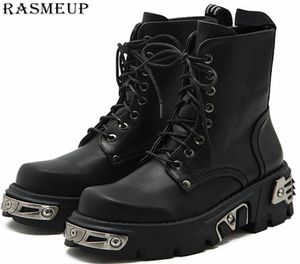 Rasmeup 6cm Punk Style Platform Women Ankle Boots Women039s Motorcykel Boot Fashion Ladies Chunky Shoes Metal Decor Black 201108918904346