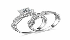 Ny Real 925 Sterling Silver Wedding Ring Set för kvinnor Bröllopsengagemangsmycken Hela N613294511