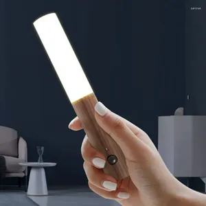 Lampa ścienna LED Drewno USB Nocny oświetlenie czujnik Magnetyczna szafka szafka schodowa schodowa sypialnia stolik nocny oświetlenie