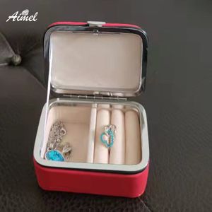 PU Leather Ring Earrings Jewelry Storage Box Chain Diamond Ring Organizer Pendant Stud Travel Case Beads Gift Box Pink Green Red