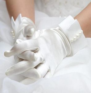 Guanti da sposa lunghezza della vita con perla satinata