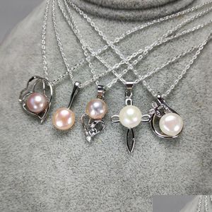 Pendant Necklaces 100% Freshwater Pearl Necklace Sliver Mix Styles Diy For Women Girl Jewelry With Chain Christmas Gift Drop Dhgarden Dhwso