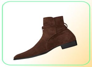 Nova lista de fivela feita à mão Strap Jodhpur Boots High Suede Top Suede Genuína de Couro Personalize Denim Boots9620460