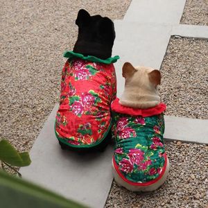 Dog Apparel Pet Clothes Northeast Flower Festive Year Tang French Plush Thick Puppy Cat Winter Coat Jacket Warm Vest