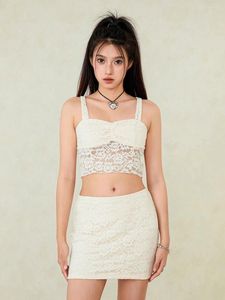Work Dresses Fashion Womens Two Piece Summer Outfits Sleeveless Lace Tank Tops And Mini Skirt Set Beachwear Skin Friendly S-XL