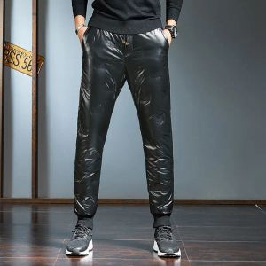 Pants New Winter Men's Pants White Duck Down Warm Trousers Thick Causal Pencil Slim Pant Waterproof Coldresistant Trouser