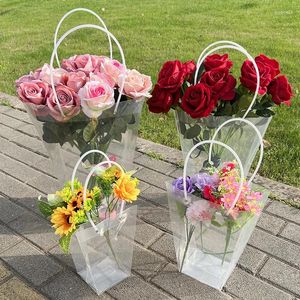 OPinowanie prezentów 1PC przezroczyste trapezoidalne przenośne torby kwiatowe opakowanie bukietu do magazynu ślubnego w sklepie kwiaciarni