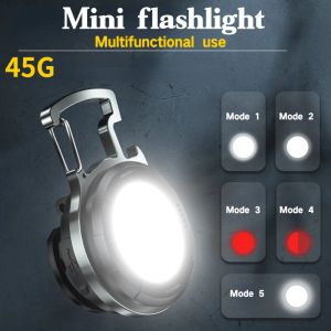 Nyckelringar mini LED -ficklampa arbetsljus laddningsbar nyckelring ljus bärbar ficklampe med korkskruv utomhus campingljus