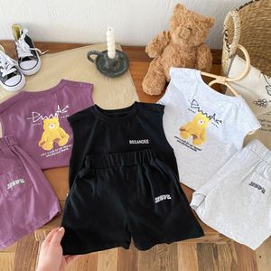 Barnkläder set småbarn kort ärm t-shirts shorts tecknad sommar bokstav tryckt tshirts byxor pojkar flickor barn ungdom två bitar s9le#