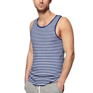 Klasik Stripes Yaz Tankının Top lacivert ve Beyaz Vücut İnşa Edici Tops Man Grafik Moda Kolsuz Yelekler Artı Boyut 4XL 5XL 240412