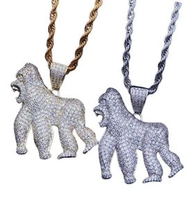 Pendant Necklaces Hip Hop Iced Out Full CZ Bling King Roaring Gorilla Necklace Men Charms Fashion Rapper Choker Jewelry Gifts17354487