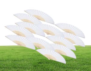 12 -pakowy Hand Hand fani White Paper Fan Bamboo Foning Fan Fan Handheld Faned Fan for Church Wedding Gift Party Favors DIY3179433