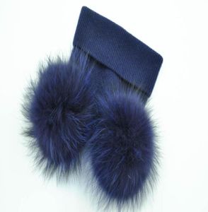 FashionDouble настоящая меховая помпона шляпа Женщины Зимние кепки вязаные шерстяные шапки черепа шапочки
