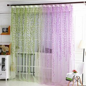 Curtain 200x100cm Solid Long Wicker Leaves Print Sheer Tulle Curtains Luxury Living Room Bedroom Window Garden Yard Screening Decoration