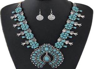 Bohemiska smyckesuppsättningar för kvinnor vintage afrikanska pärlor smycken set turkois mynt uttalande halsband örhängen set mode smycken2689658