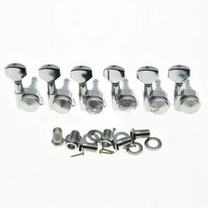 Cables 6pcs Chrome Right 6Inline Guitar Locking Tuners Electric Guitar Machine Heads Tuners Metal Lock Silver Guitar Tuning Pegs