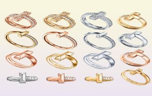 Lüks Tasarımcı Band Rings 925 Sier CZ Diamond Mektubu T Kadın Alyans Moda Klasik Jewelry6215628