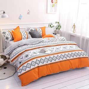 Sängkläder sätter geometriskt mönster LINEN SET Singel Twin Comporter King Size 3/4 PCS Flat Sheet Pudow Case