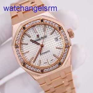 AP Crystal Wrist Watch Royal Oak 15451or Frauen Uhr Roségold mit Diamond Automatic Mechanical Swiss Luxury Uhren Watches Freizeitbeobachtungsdurchmesser 37mm