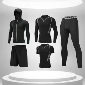Zestawy biegowe Szybkie suche męskie zestawy gimnastyczne kompresyjne odzież sportowa