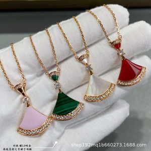 Thick Gold Small Skirt Necklace Female White Fritillaria Fan Plated 18k Rose Fan-shaped Jade Medal Pendant Collar Chain