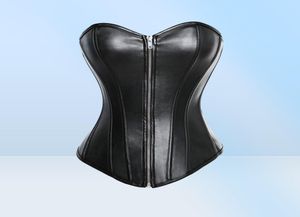 PVC Faux Leather Overbust Corset Bustier S6XL Plus Size Women Front Dragkedjor Corset Push Up Bh Red Black LC52236344251