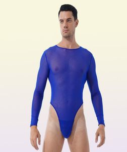 Men039s G Strings MXXL Men Seethrough Mesh Bodysuit Long Sleeve Thongs Sleepwear Back Zipper Leotard Slim Fit Jumpsuit Pole 9464591406849