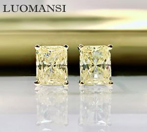 Stud luomansi 100S925 Sterling Srebrny błyszczący prostokąt biały żółte kolczyki z wysokim węglowym diamentem Kobieta biżuteria7495291