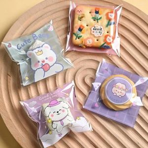 Baking Moulds 100Pcs Cartoon Plastic Self-Adhesive Bags Clear Candy Cookies Biscuits Packaging Bag Chocolate Sealed Handmade Supplies