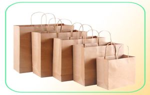 Kraft papperspåse med handtag trä färg packning presentpåsar för butikskläder bröllop julfest leveranser handväskor y06069938217