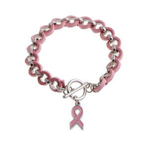 WholeNew Pink Ribbon Breast Cancer Awareness Wake Visor Charm Bracelets Bangles Pink alloy Love ribbon Chenille woven Brace9028599
