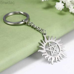 Anelli chiave Shinning Sun Pentagram Charm Auto porta portachiavi Supernaturale Dean in acciaio inossidabile catene a chiave ad anello a chiave Ciondolo per borsa 240412