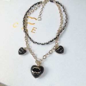 Stainless Steel Necklace Brand Designer Three Peach Heart Double Layer Necklaces Design High Quality Necklace Box For Fashionable Charming Girls