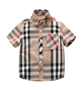 Toddler Kids Boy Plaid Shirt Designer Clothes Girl Summer Short Sleeve Print Check Button shirt Tee Tops Clothes 28 Y11828623600124