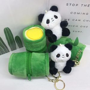 Garden Decorations Plush Panda Bamboo Tube Keychain Cartoon Doll And Keyrings Pendants Lovely Key Chain Hanging