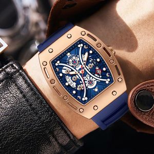 男性のスケルトン時計ファッションメンクォーツスポーツビジネス腕時計レリジオマスクリノシリコンバンドWaches337H