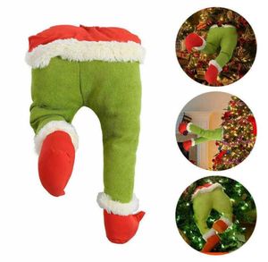 Decorazioni natalizie Anno The Thief Decorazioni per alberi di Natale Grinch Stole Gambe di elfo imbottite regalo divertente per ornamenti per bambini98992193469486