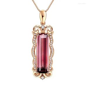 Pendant Necklaces European And American Rectangular Stone Natural Red Green Purple Tourmaline Rose Gold Plated Inlaid Colored Gems