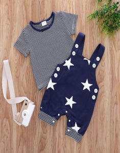 Zestaw odzieży chłopców Stripe TStar Suspendend Stoły Summer 2021 Dzieci Butique 03t Baby Short Rleeves 2 PC Suit5487186