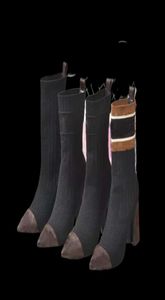 2022 Tasarımcı Kadın Çorap Ayakkabı Örme Elastik Mektup Kalın Topuklu Seksi Yüksek Topuk Siluet Ayak Bileği Botları Siyah Streç Boot Kış 9037562