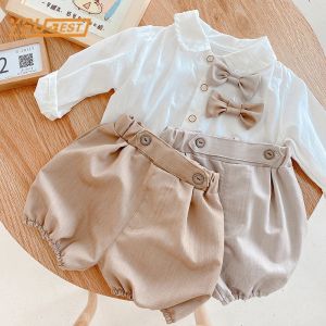 Shorts Bambini per bambini bambini maglietta a manica lunga + pantaloncini da 2 pezzi Set di abbigliamento primaverili neonati neonati da bambino abiti