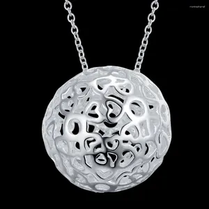 Hängsmycken klassiska 925 sterling silver halsband charm smycken 18 tum ihålig boll hänge mode kvinnor fest julklappar