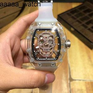 Richardmill Watch Business Leisure Personalized Transparent Hollow Out Diamond Inlaid Skull Fashion Atmosphere Characteristic Mens Mechanical