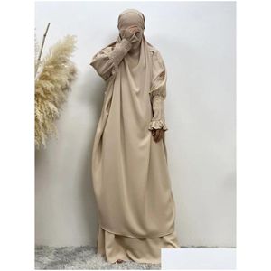 Etniska kläder muslimska kvinnliga bönutrustning islam khimar hijab dubai abaya 2 bit set arabisk svart kalkonbutik ramadan hattar dropp deli othnl