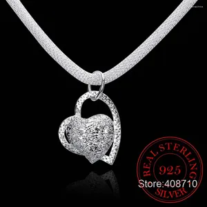 Pendants Est Luxury 925 Sterling Silver Necklace Mesh Chain Heart Pendant Maxi For Women Fine Jewelry Gift